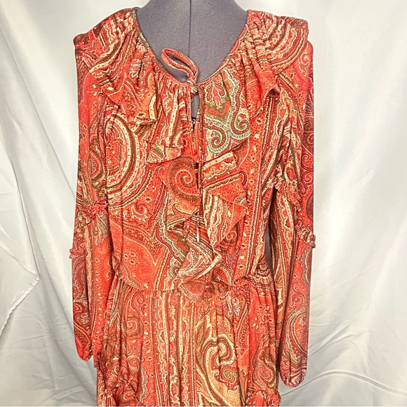 Paisley Ruffle Long Sleeve Dress 8 - Picture 1 of 7